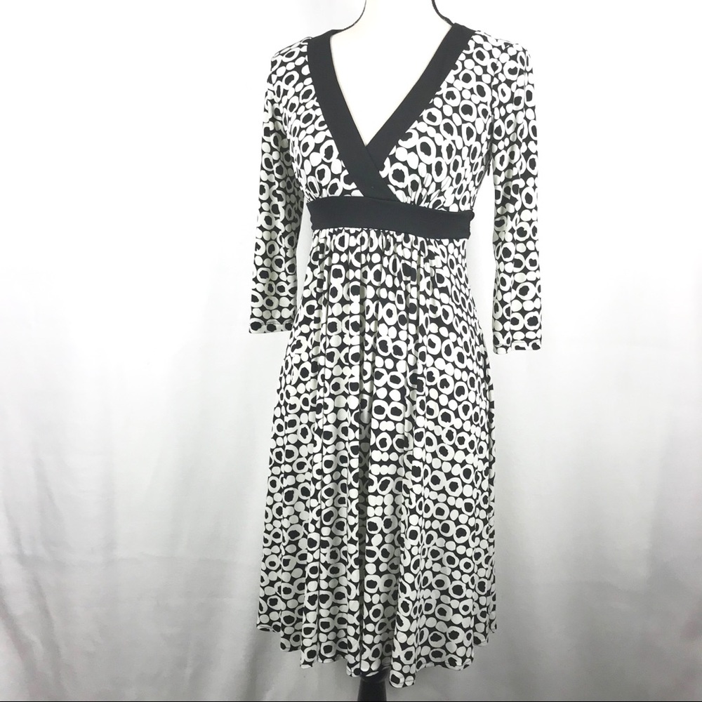 Maggy London Empire Waist Dress Sz 4 Black White - Picture 7 of 8